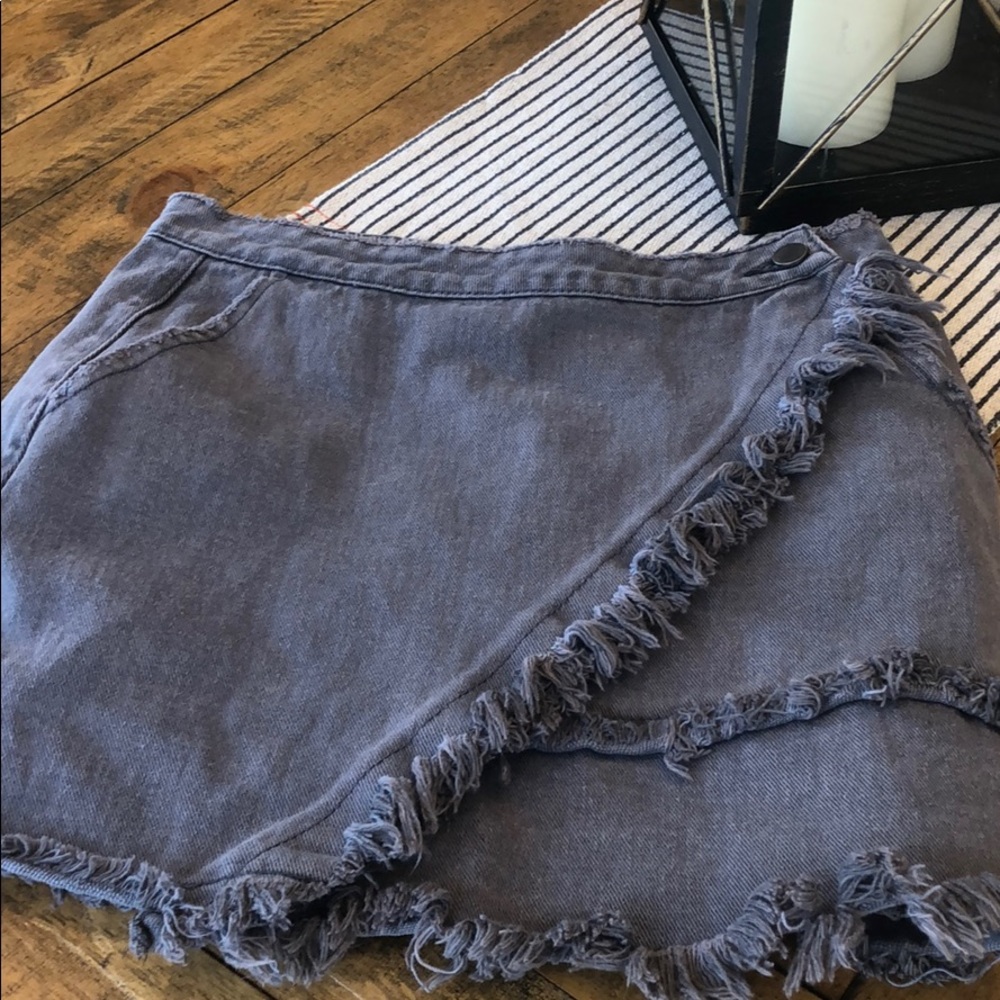 Mustard Seed Frayed Denim Skirt grayish black